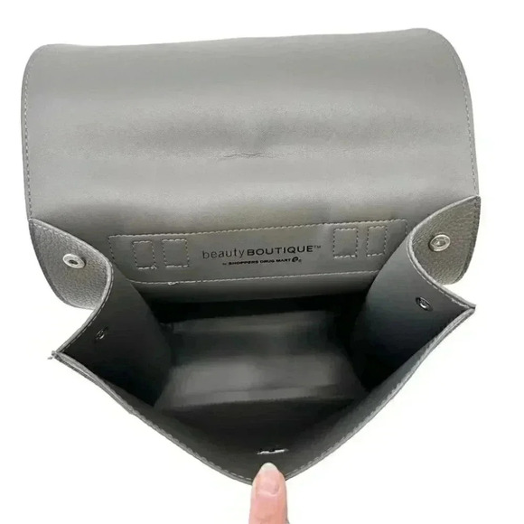 Beauty Boutique Mini Backpack Grey Pebbled Faux Leather Vegan Carryall Bag - Picture 7 of 14